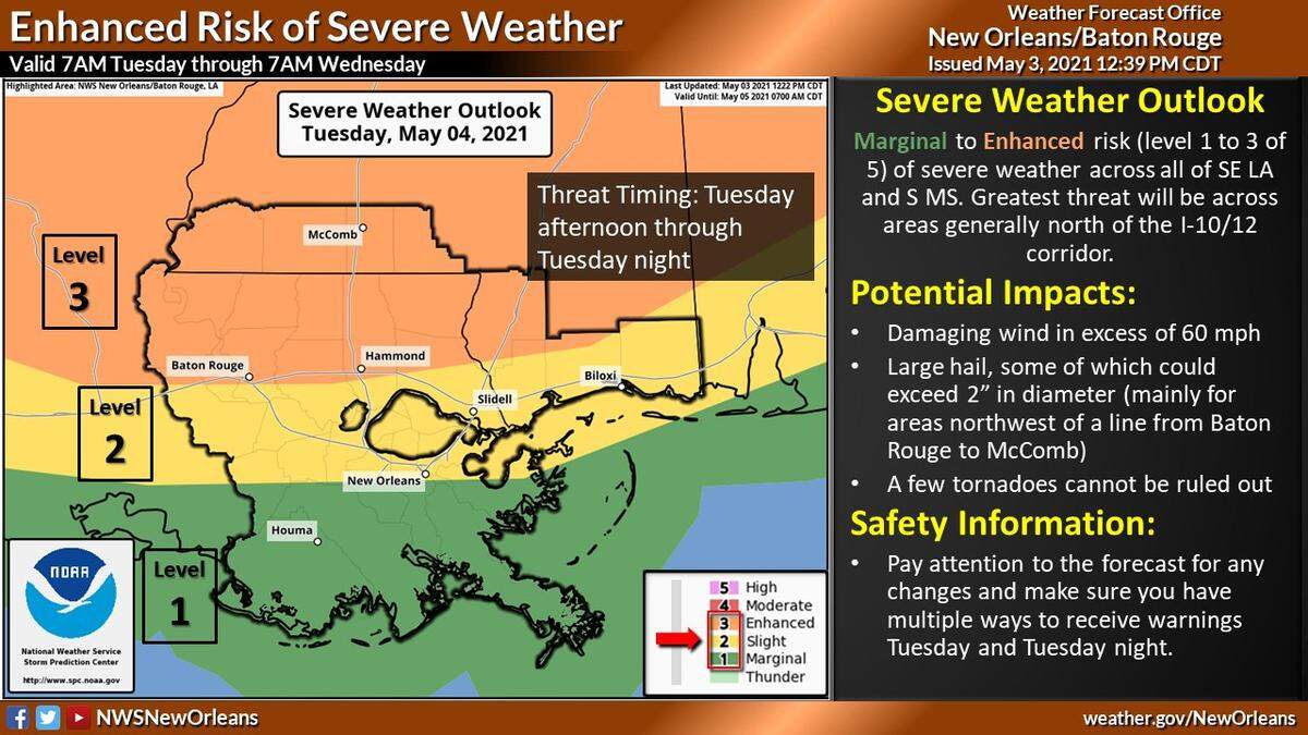 There’s a risk of heavy rains and severe weather on Tuesday, May 4, 2021.
