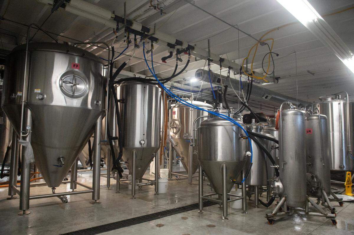 Different capacity tanks are used for brewing beer at Fly Llama Brewing in Biloxi, so they can make small batches like sweet potato lager for the fall.