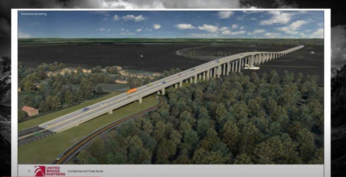 This screen shot of a proposed $150 million Popp’s Ferry Bridge was part of a presentation Tuesday to the Biloxi Council by United Bridge Partners.