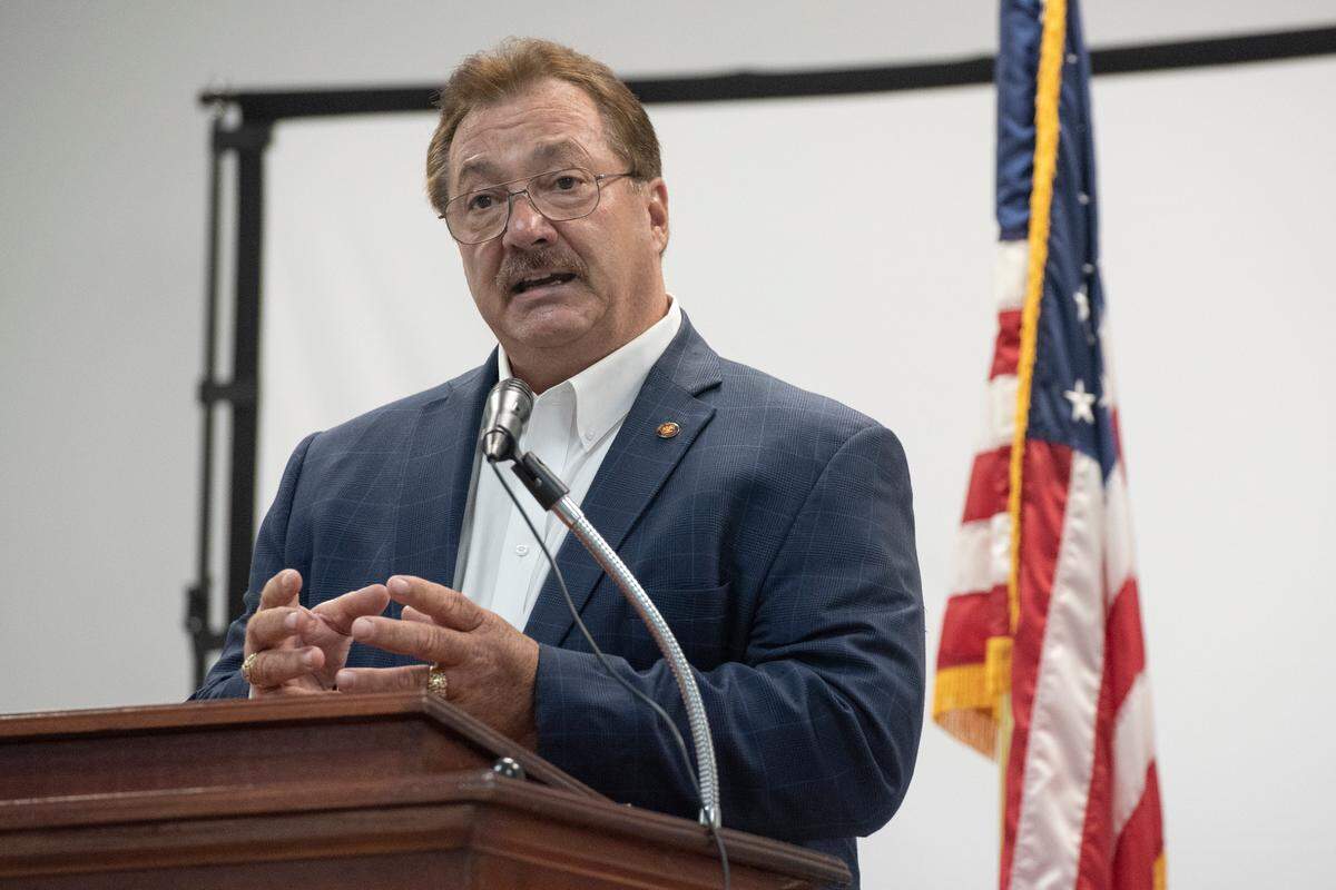 Philip Moran a candidate for state senate district 46, speaks during an election forum at American Legion in Waveland on Monday, July 10, 2023.