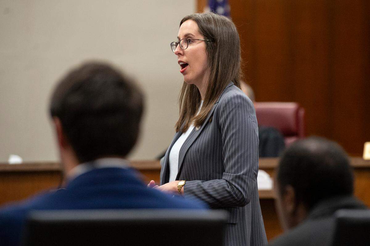 Assistant District Attorney Mara Joffe addresses the jury during the trial of Joseph David Heard in Harrison County Circuit Court in Biloxi on Wednesday, May 8, 2024. Heard faces capital murder charges in the death of his 2-year-old stepson Hayden Bataille.