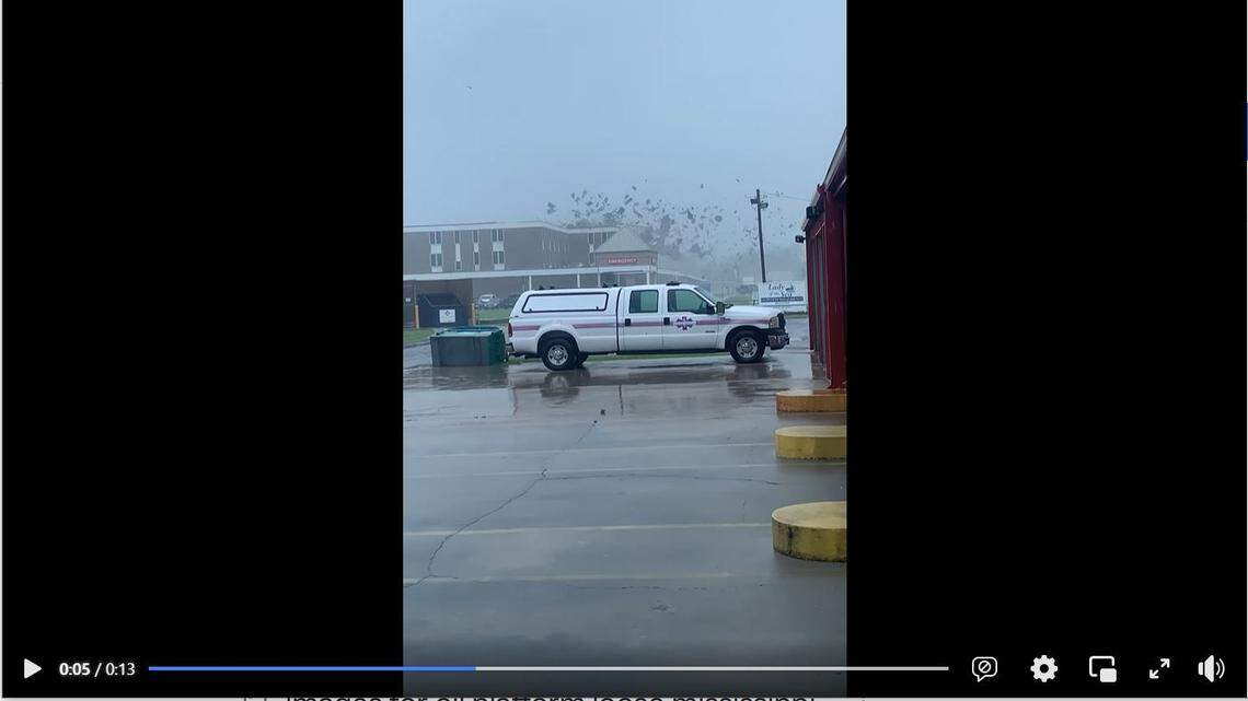A screen grab from Facebook shows the roof of a hospital in Louisiana being torn off by Hurricane Ida.
