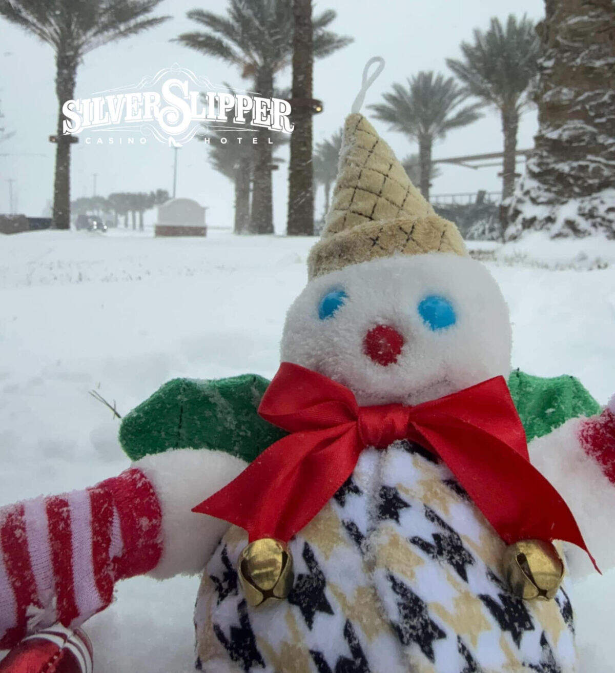 Angelika Truebner-Webb, of the Silver Slipper Casino, sent in this photo of Mr. Bingle in the snow. “Look who’s made his way to the Gulf Coast for a winter wonderland surprise—Mr. Bingle is soaking up the rare snow at Silver Slipper Casino!”