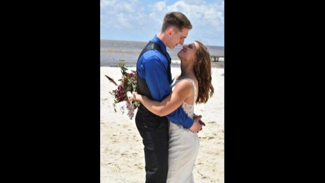 Keesler Air Force Airmen 1st Class Daniel Germenis and his wife, Verity, on their wedding day.