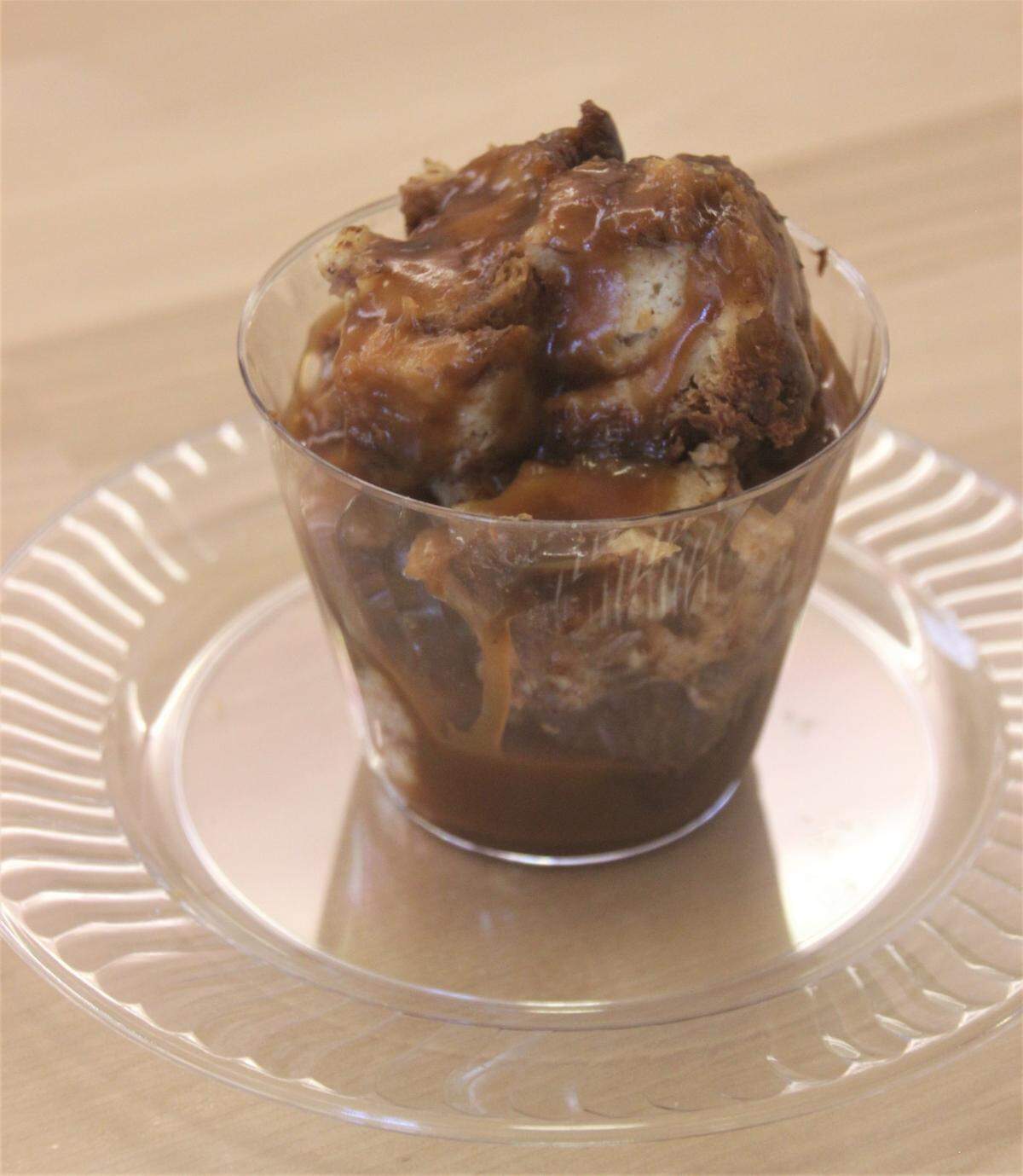 The Danish bread pudding is topped with house-made caramel at Sugar Pop Baking Company in Waveland.