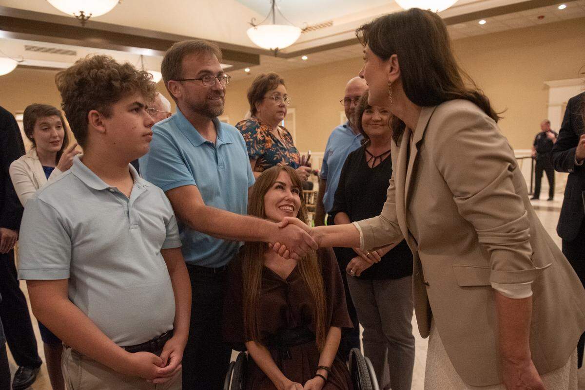 Croatian First Lady Sanja Musić Milanović greets members of the Croatian American Cultural Center during the Croatian president’s visit to the Croatian American Cultural Center in Biloxi, Miss. on Friday, Sept. 22, 2023.