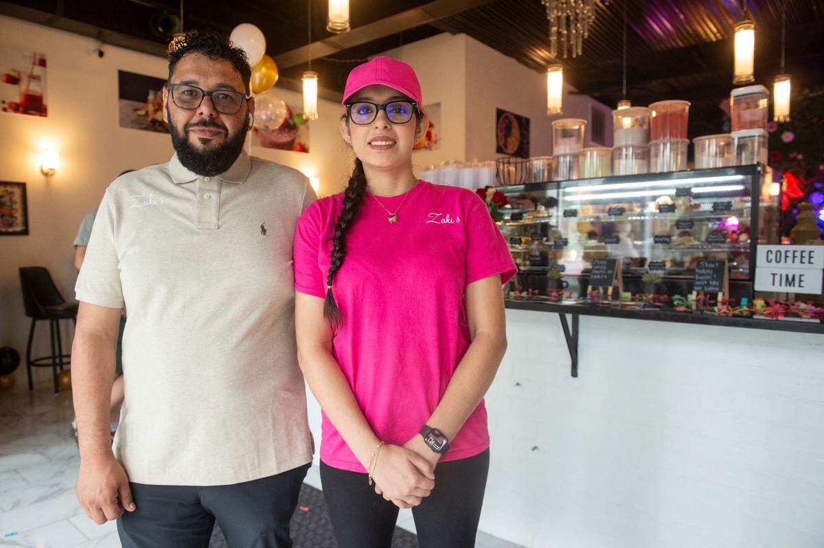 Owner Moe Alsous and manager Angelica Zaldivar at Zaki’s Cafe in Gulfport on Friday, May 9, 2025.