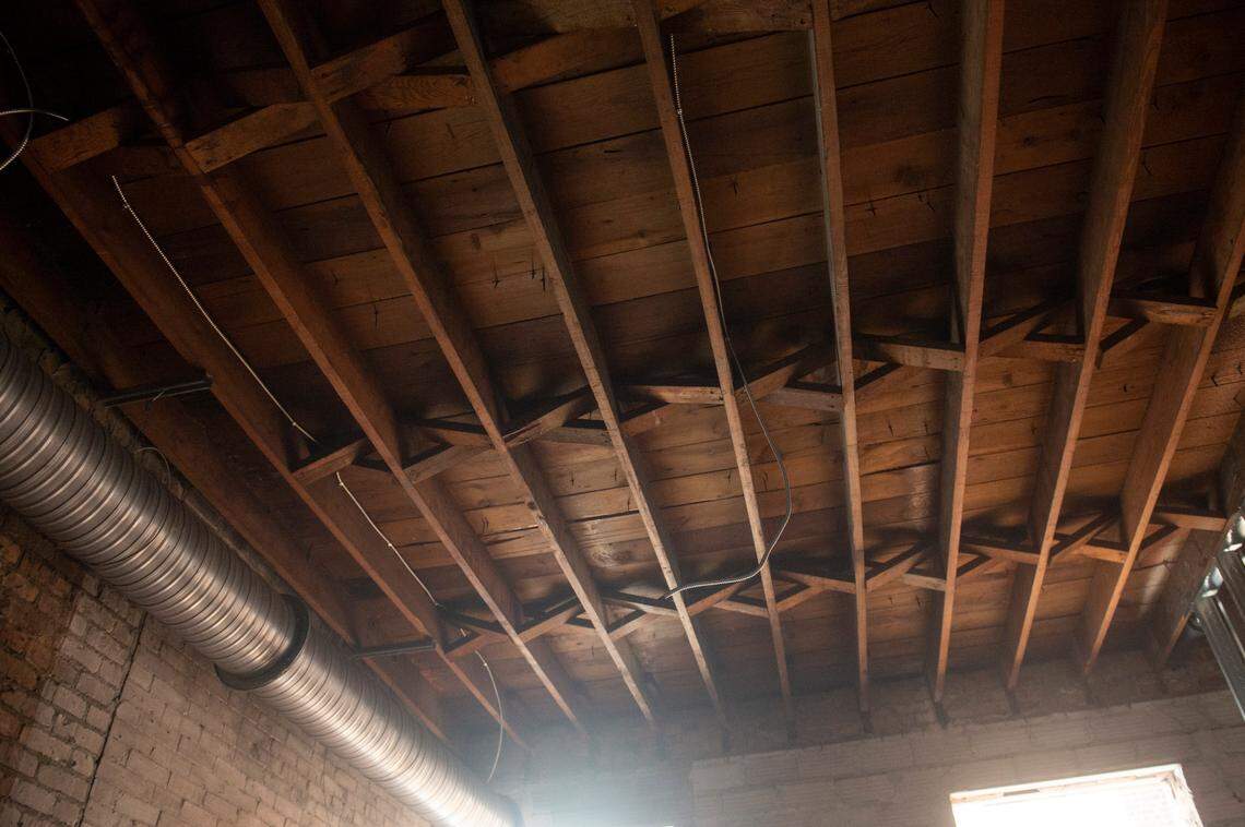 The wood ceiling will be left exposed as the historic Barq Building in downtown Biloxi is restored, with commercial on the ground floor and apartments on the upper levels, on Monday, Sept. 19, 2022.