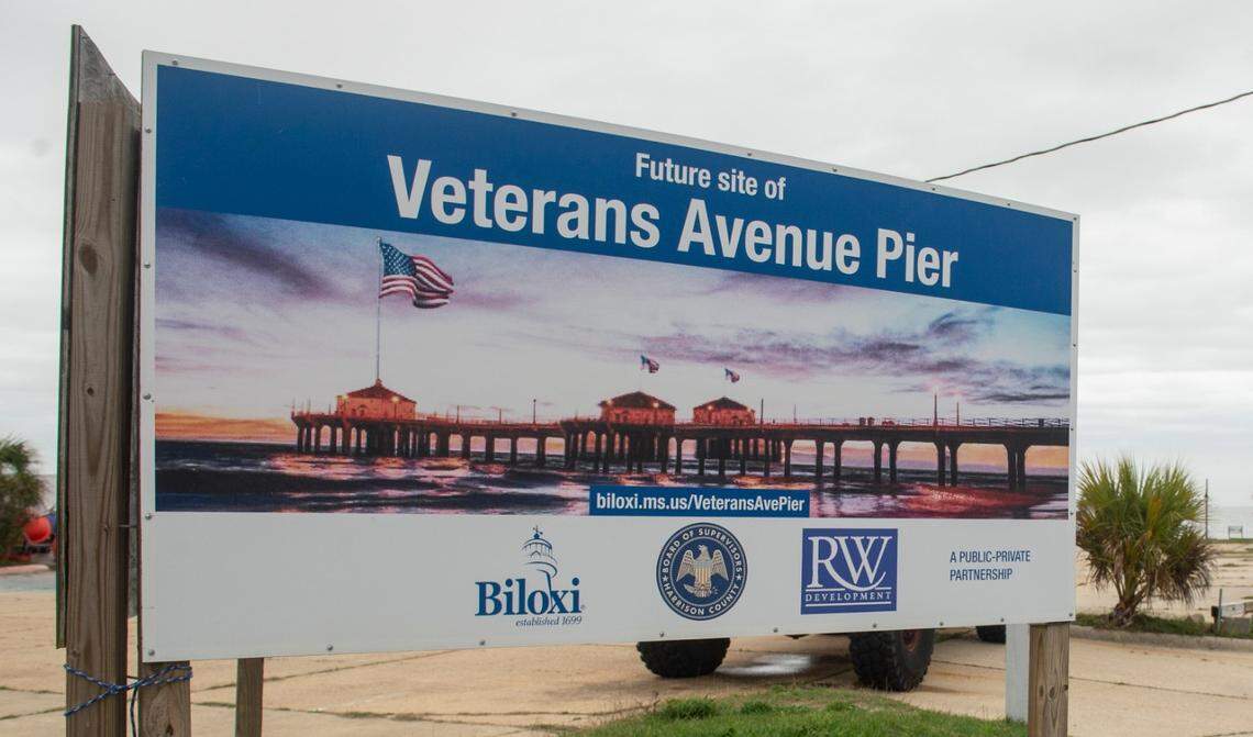 A sign posted at the site of the future Veterans Avenue Pier in Biloxi on March 5 shows the original design. RW Development leased the property to build the pier and establish control to the waters edge for a casino development.