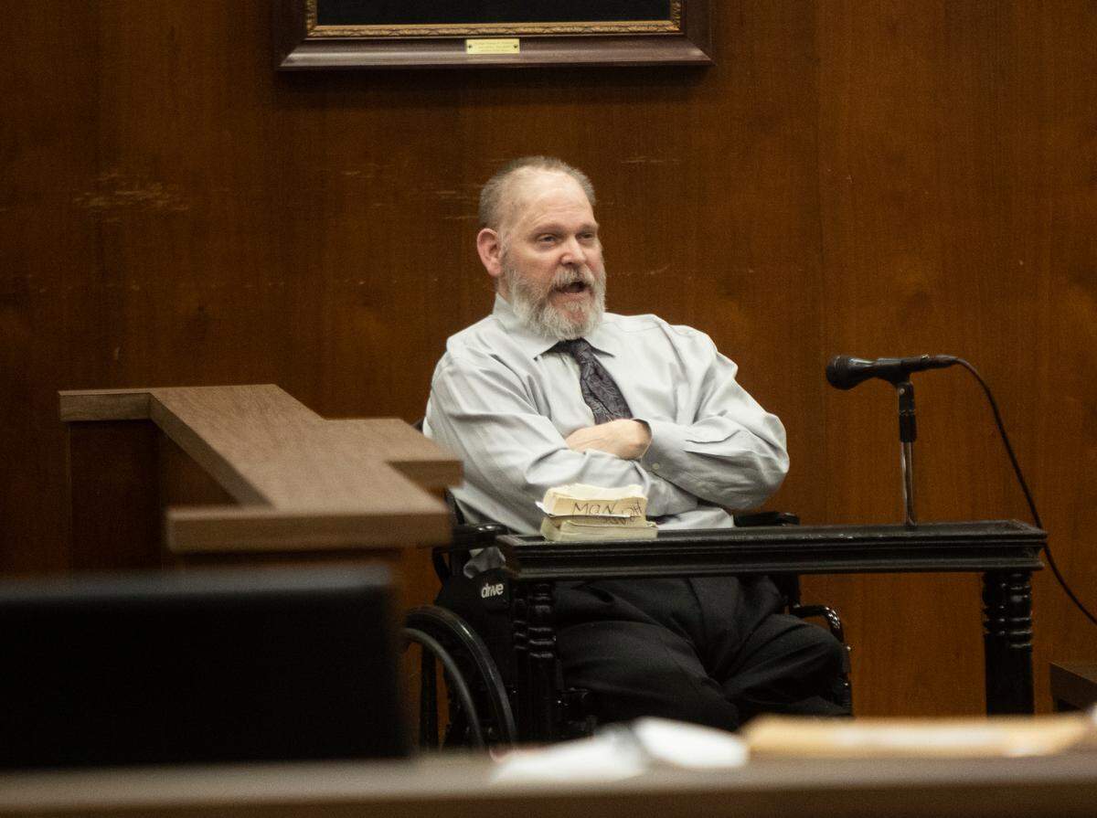 Johnny Max Mount testifies in his own murder trial in Biloxi on June 14, 2023, in the killing of Waffle House waitress Julie Brightwell.