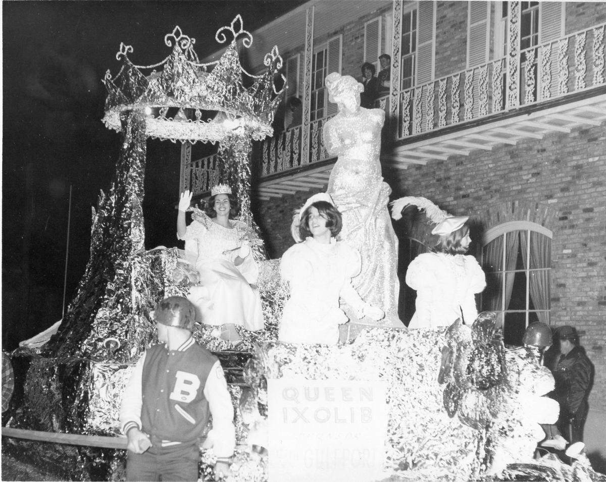 This 1967 scene from a Gulf Coast Carnival Association parade in Biloxi is light years away from what the French Colonials, led by a man named Iberville, experienced for their first Mardi Gras on March 3, 1699. The French were anchored off Ship Island and would soon establish a colony named ‘Bilocci.’ The only visible link to that first Mississippi Coast Mardi Gras is the name of the GCCA’s monarch, King D’Iberville.