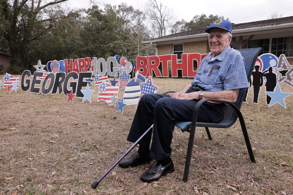 George Roberts served in the U.S. Army Air Force as a radio operator during World War II, completing 31 bombing missions over Germany and winning the Purple Heart. His church, family and friends organized a drive-by birthday parade Sunday, Feb. 28, 2021, in front of his Gulfport home the day before his 100th birthday.
