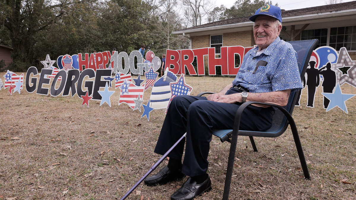 George Roberts served in the U.S. Army Air Force as a radio operator during World War II, completing 31 bombing missions over Germany and winning the Purple Heart. His church, family and friends organized a drive-by birthday parade Sunday, Feb. 28, 2021, in front of his Gulfport home the day before his 100th birthday.