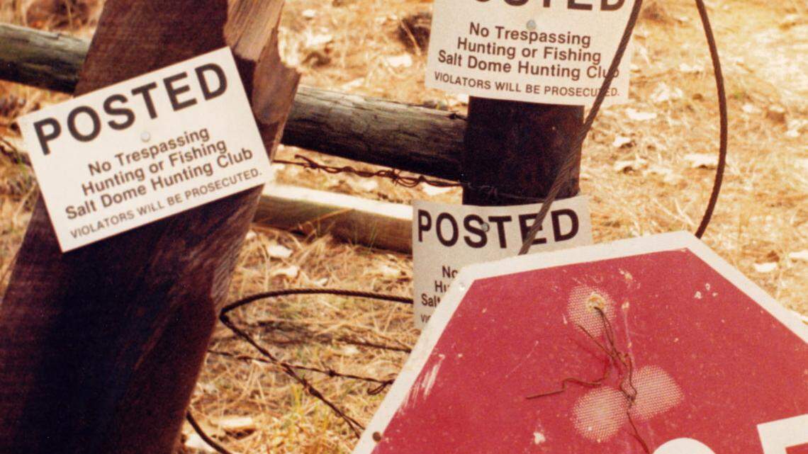 SUN HERALD FILE/1989Signs posted by the Salt Dome Hunting Club warn against entry to the nuclear test site southwest of Hattiesburg. It's been more than 50 years since the U.S. government exploded two nuclear bombs at the site.