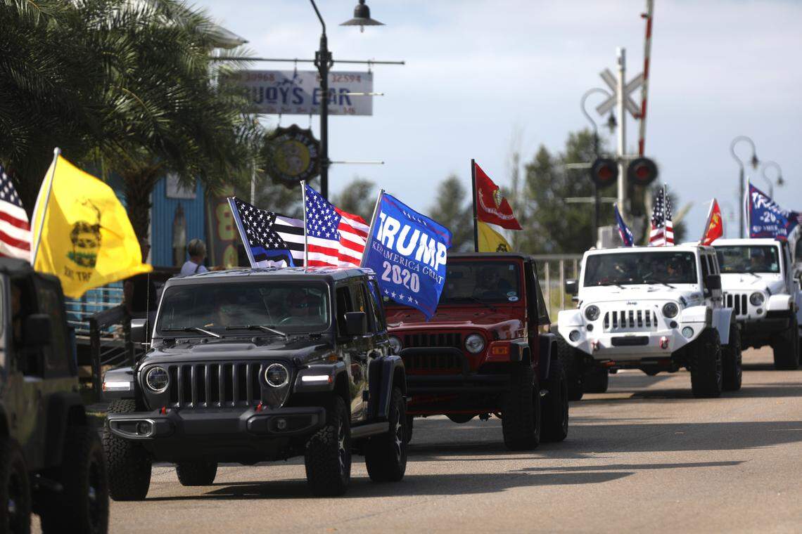 Hundreds of people participated in a Jeep parade supporting President Donald Trump in Bay St. Louis, Mississippi, on Saturday, Sept. 12, 2020.