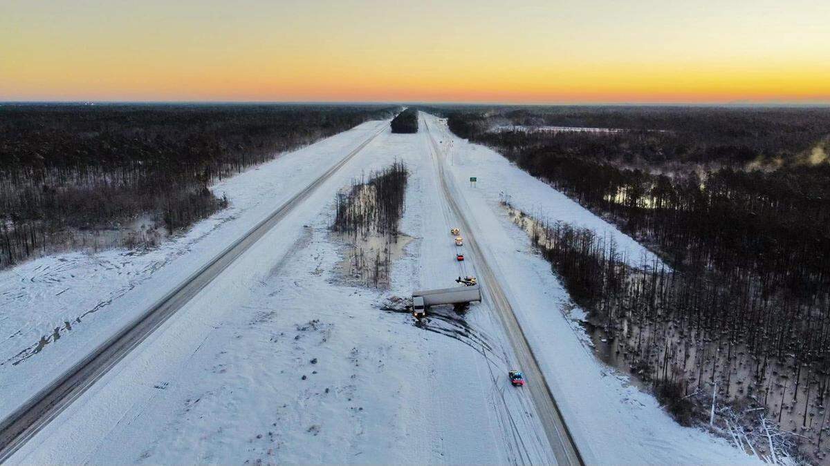 An 18-wheeler slid on icy Interstate 10 Wednesday morning near the 10 mile marker in Hancock County. Officials said the crash had cleared by 10:30 a.m. and no injuries were reported.