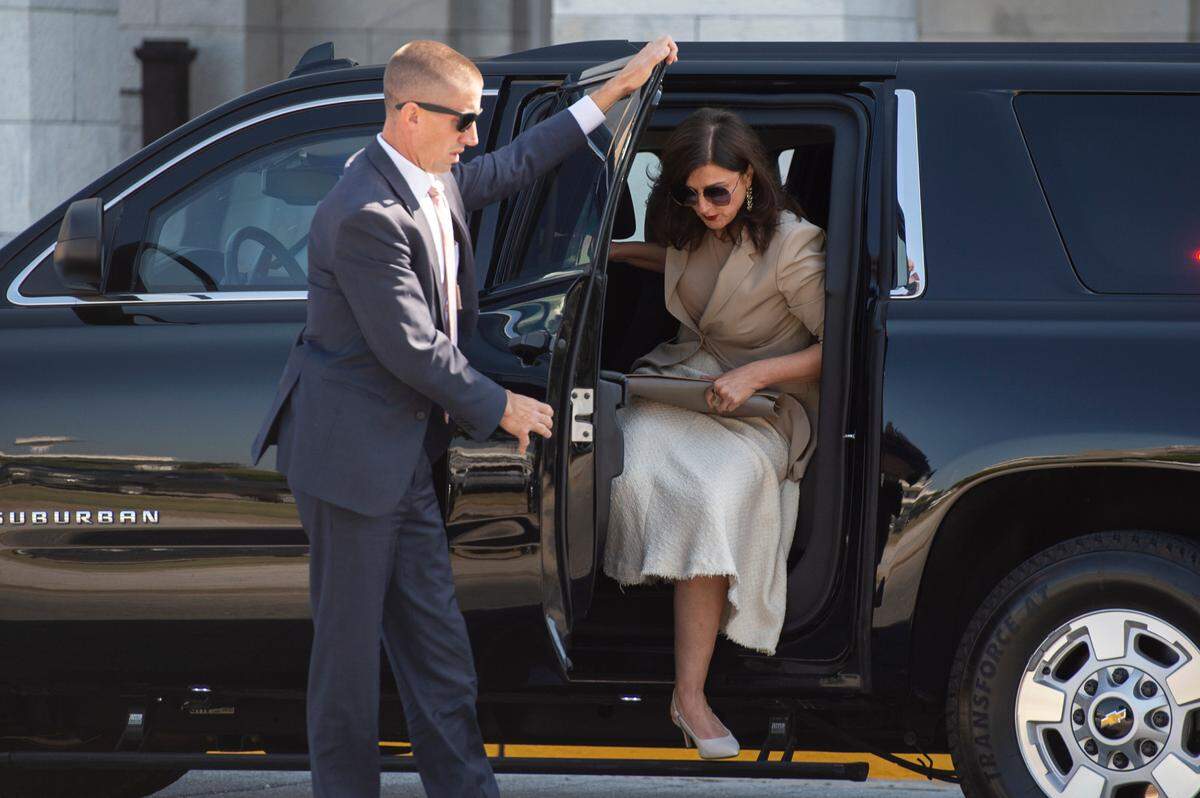 Croatian First Lady Sanja Musić Milanović arrives at Biloxi City Hall in Biloxi, Miss. on Friday, Sept. 22, 2023.
