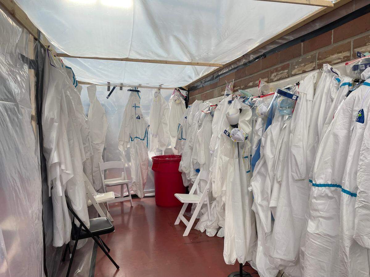 PPE at Memorial Hospital at Gulfport’s South Building, which is now an expanded monoclonal antibody infusion treatment site.