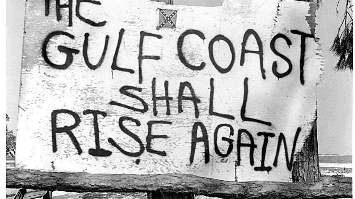 A sign posted on U.S. 90 after Hurricane Camille hit the Mississippi Gulf Coast 50 years ago in 1969 shows the resiliency of the residents. The same signs appeared following Hurricane Katrina in 2005.