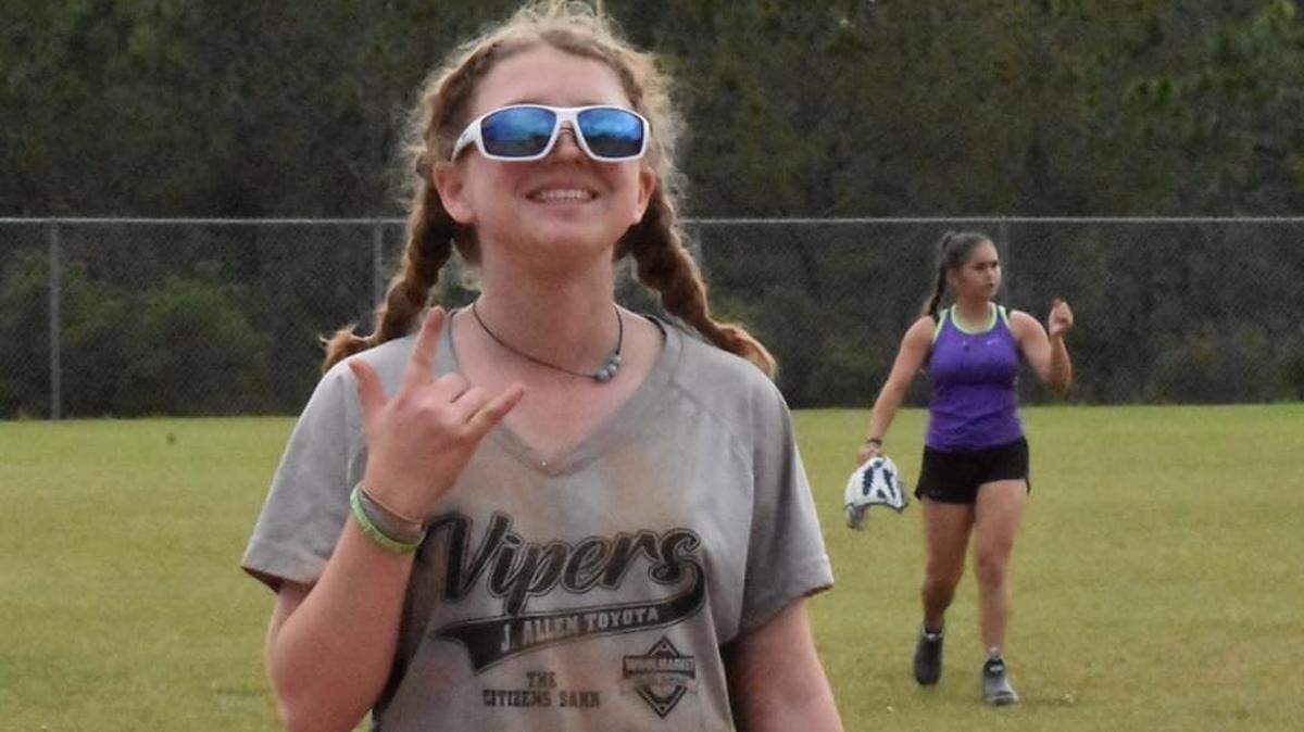 “Stevie” English just before her softball game on Sunday in Woolmarket.