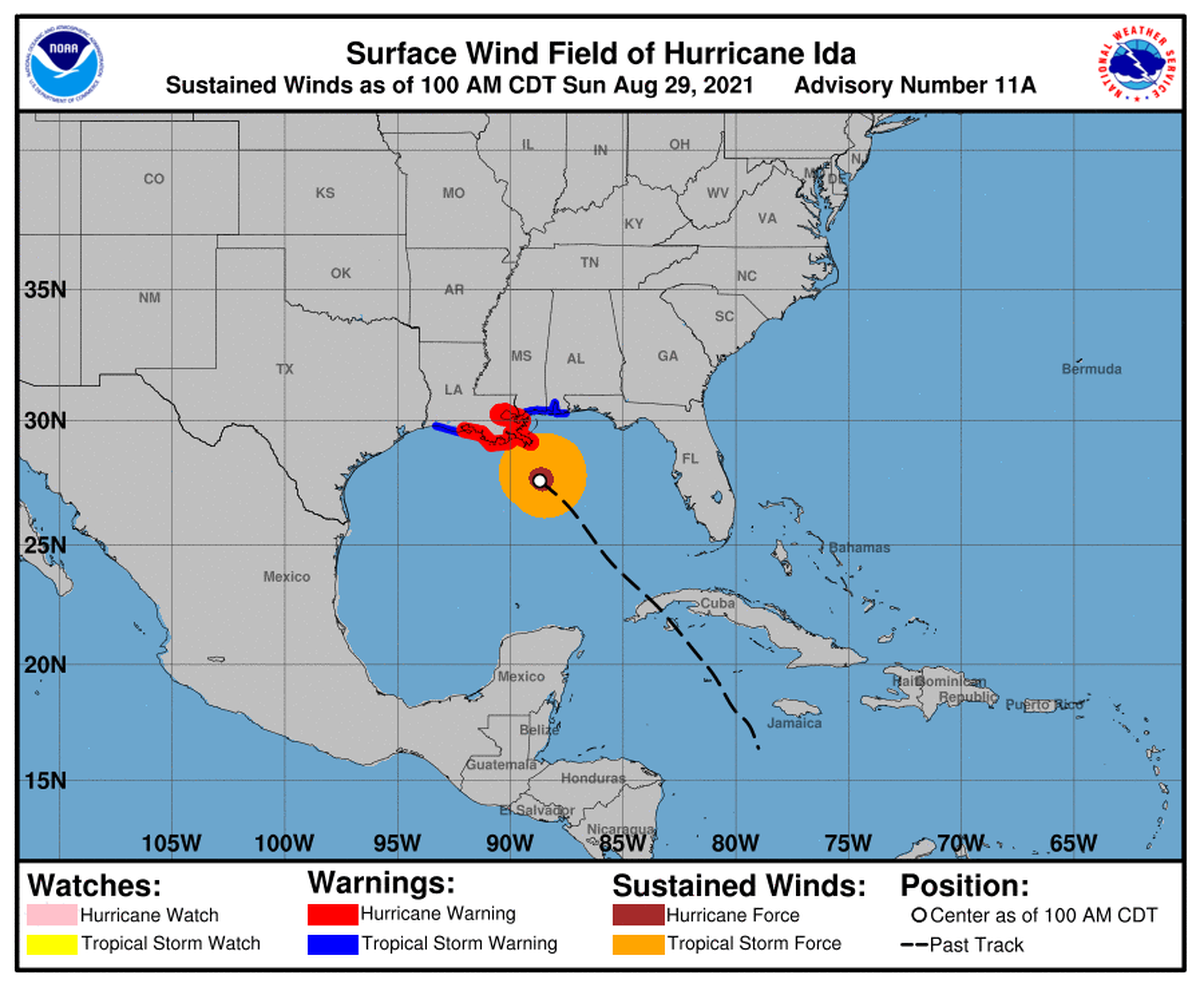 This graphic shows the wind field of Hurricane Ida.