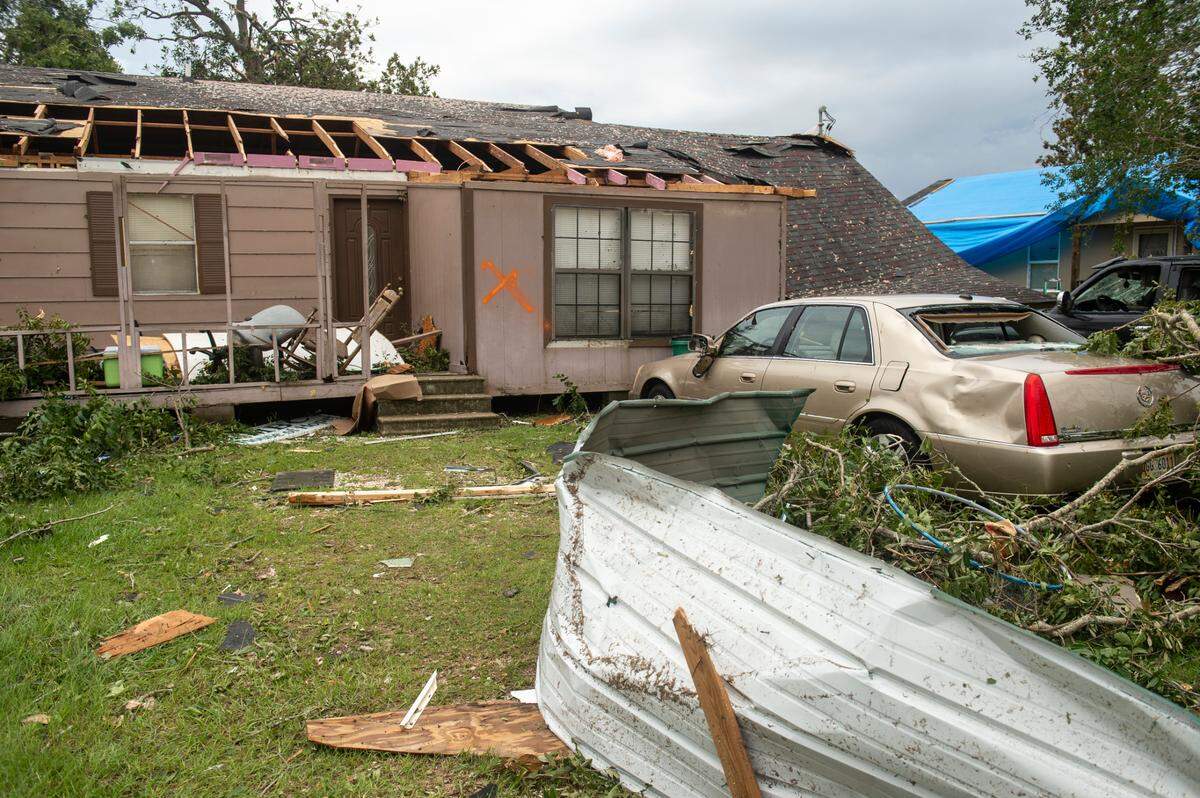 A damaged home in Moss Point on Tuesday, June 20, 2023, after a tornado tore through the town on Monday.