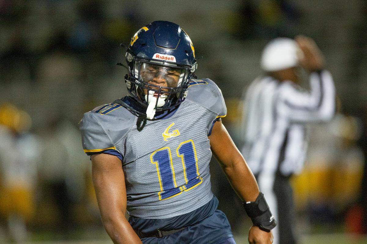 Gautier’s Fred Nicholson reacts after a play during a 5A playoff game between Gautier and Natchez at Gautier High School on Friday, Nov. 15, 2024.