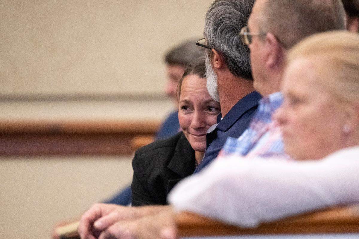 The family of Alan Moran’s child exploitation victim reacts as Alan Moran’s probation is revoked during a hearing at Hancock County Circuit Court in Bay St. Louis on Thursday, June 19, 2025.