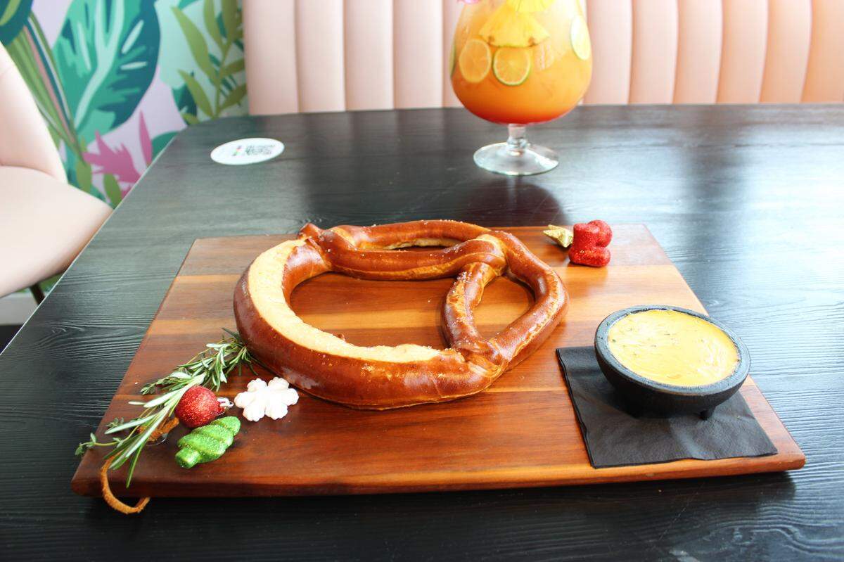 An oversized soft pretzel is one of the fall treats at Sugar Factory inside Hard Rock Casino Biloxi.