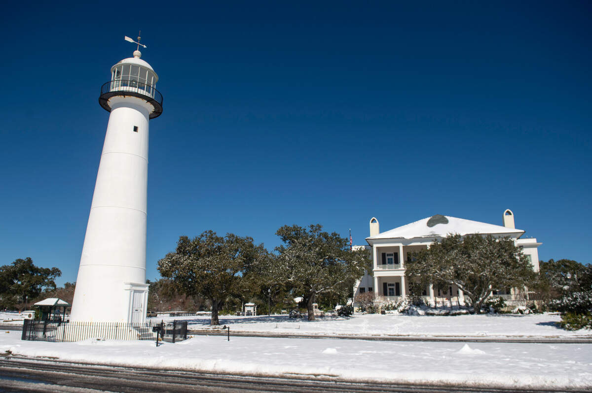 Snow remains in Biloxi on Wednesday, Jan. 22, 2025, the day after a rare snowstorm blanketed South Mississippi.