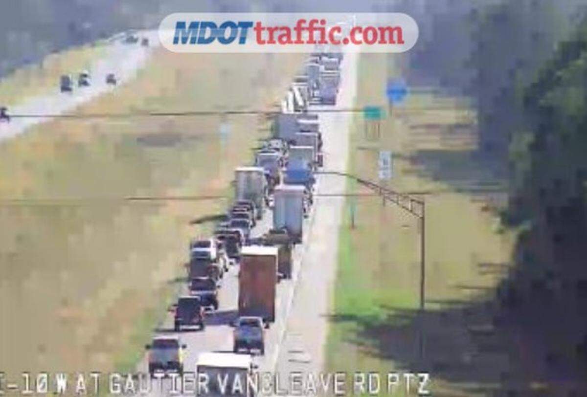 A screencap from an MDOT camera shows the backup in Jackson County on Wednesday.