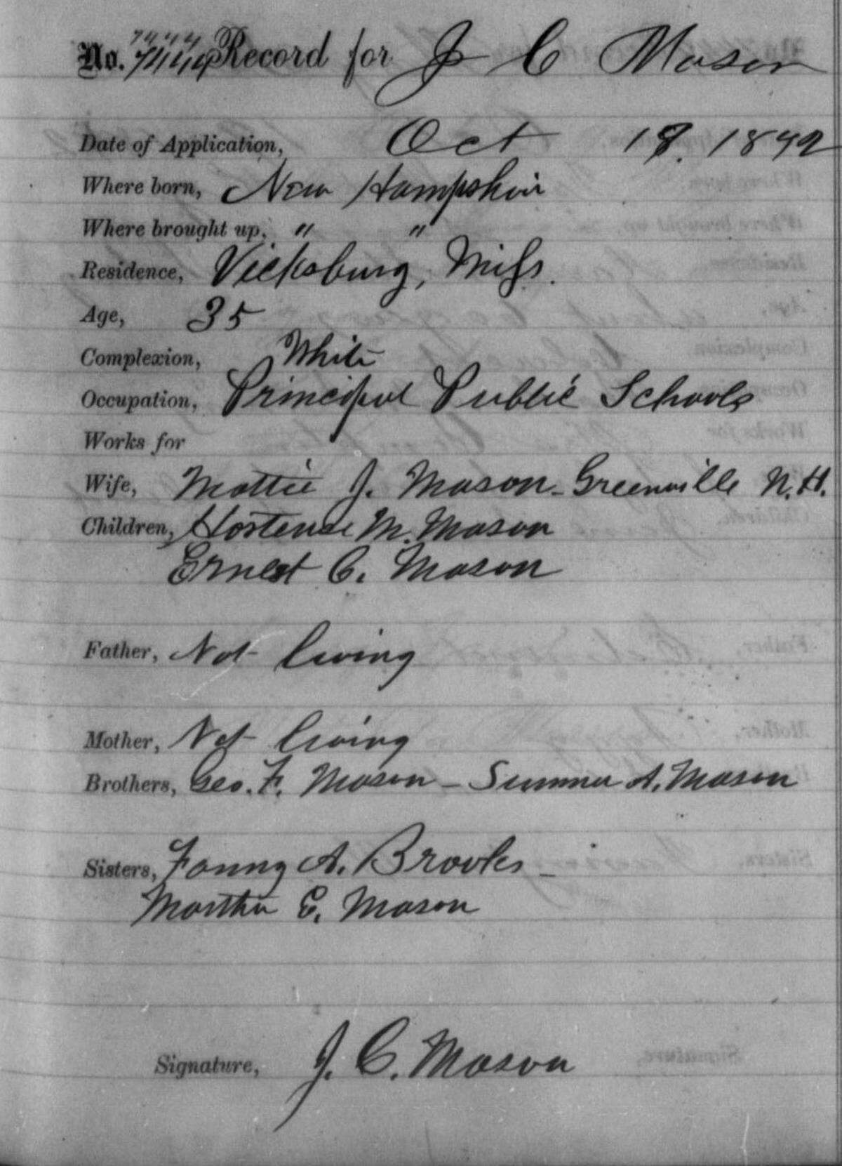 The Freedmen’s Bureau, established by the federal government to assist formerly enslaved people in setting up their lives as free citizens after the Civil War, created a wide variety of documents useful to genealogy researchers. These documents include labor contracts and financial information from the Freedmen’s Bank, like this 1872 application from a New Hampshire man who had moved to Vicksburg and was principal of a school.