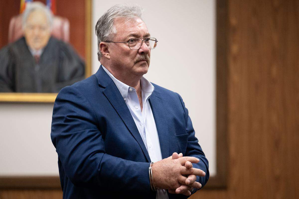 Philip Moran appears in court wearing handcuffs during a hearing Wednesday in Harrison County Circuit Court.