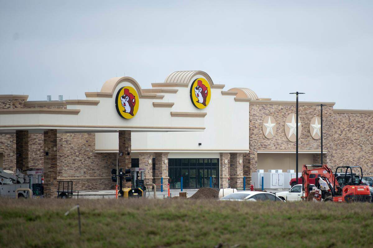 The beaver signs are up on the building as construction continues on Buc-ee’s travel center in Harrison County in this file photo on Wednesday, Feb. 19, 2025.