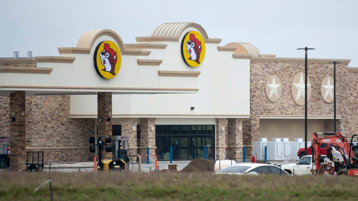 The beaver signs are up on the building as construction continues on Buc-ee’s travel center in Harrison County on Wednesday, Feb. 19, 2025.
