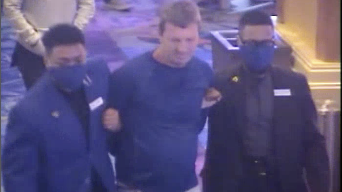 A screenshot from video at Beau Rivage Resort & Casino shows Brent Nettles of Florida being detained and led out of the casino by security officers in March 2022, after he returned to the bar when security had told him to leave. Nettles, a VIP guest of the resort, just lost a lawsuit that he filed over the incident.