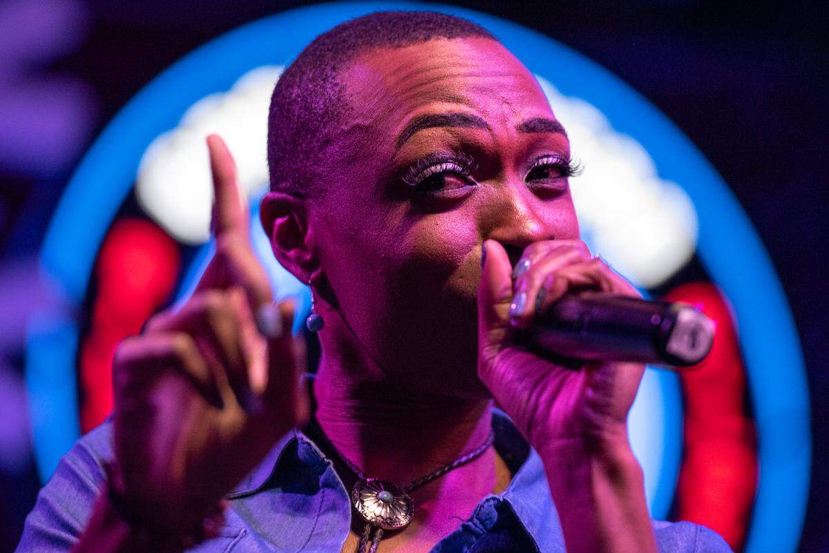 Chapel Hart’s Trea Swindle shakes her finger for the camera during their show at Ground Zero Blues Club in Biloxi on Wednesday, Nov. 30, 2022.
