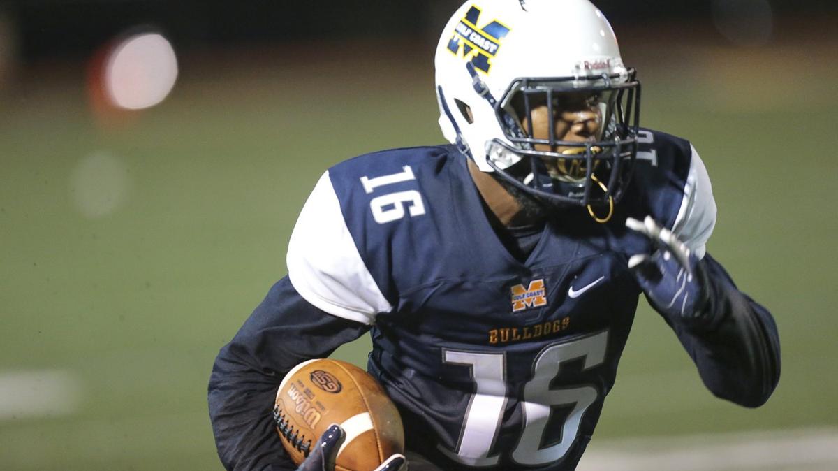 Nick Brown (16) makes a reception during the MGCCC vs Mississippi Delta game at MGCCC, Thursday, September 30, 2018.