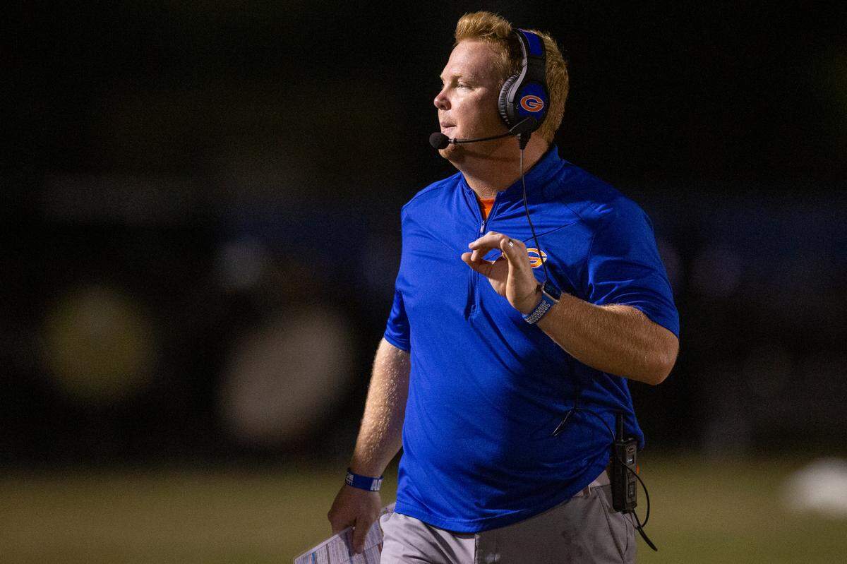 Gulfport Head Coach Blake Pennock, who is also Ocean Springs’ former coach, during a game against Ocean Springs at Milner Stadium in Gulfport on Friday, Oct. 27, 2023. Ocean Springs beat Gulfport 30-7.