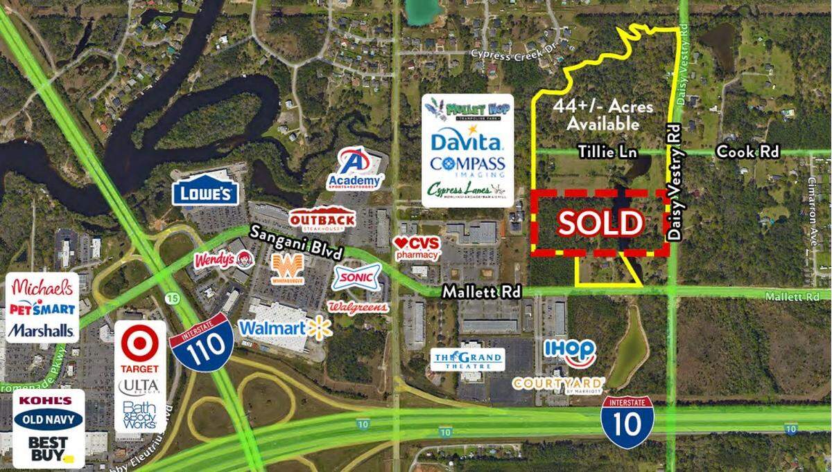 This map from Southeast Commercial Real Estate shows the location of a 12-acre site recently sold in D’Iberville. It is close to dozens of stores, restaurants and medical facilities.
