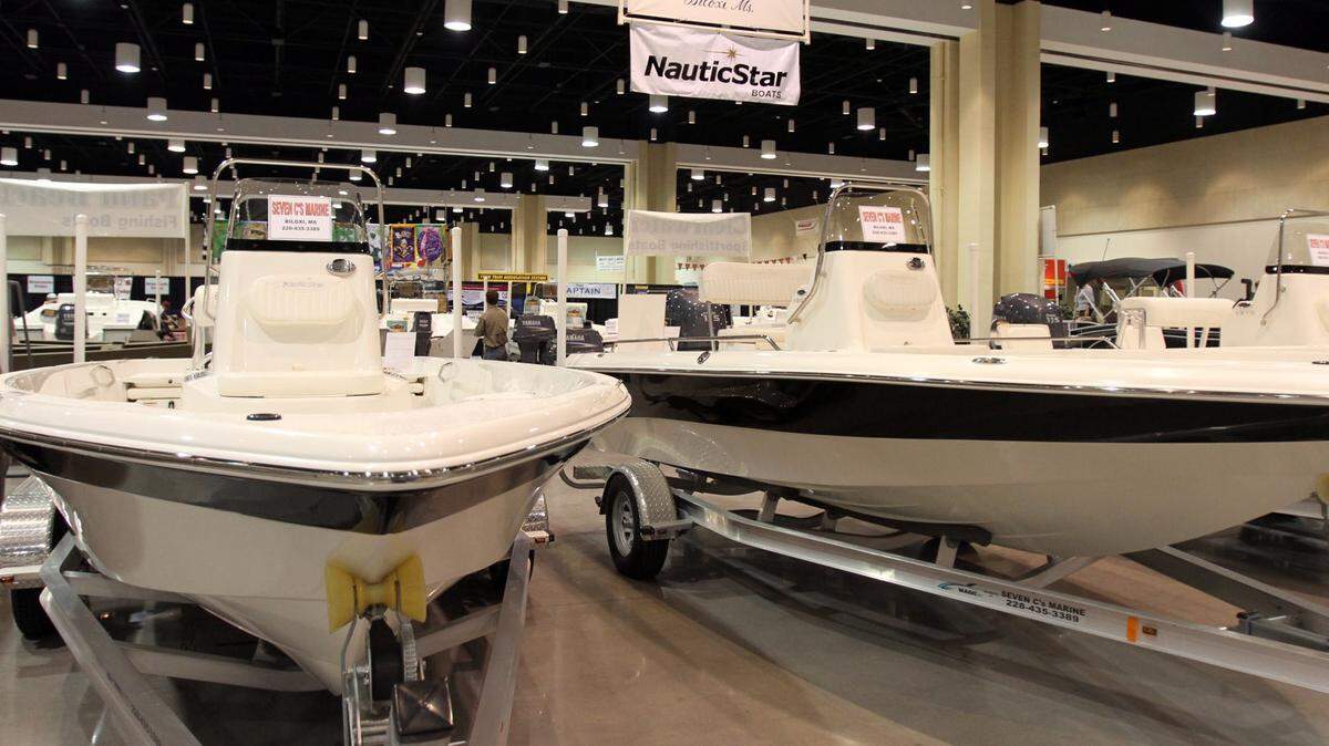 TIM ISBELL/SUN HERALD 2010 
 NauticStar 2010 Bay boats from Seven Cs Marine are on display at the annual boat show in Biloxi Friday.