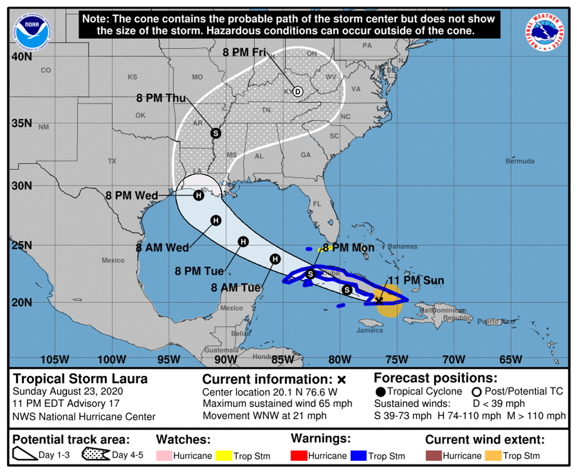 Tropical Storm Laura 10 p.m. update on Sunday, August 23, 2020