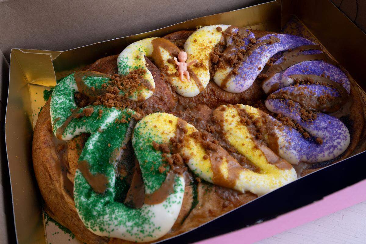 A cookie butter king cake with cream cheese filling is the favorite at Dolce Bake Shop, next to Radish restaurant. The Long Beach restaurant is expanding and the bakery has gone viral.