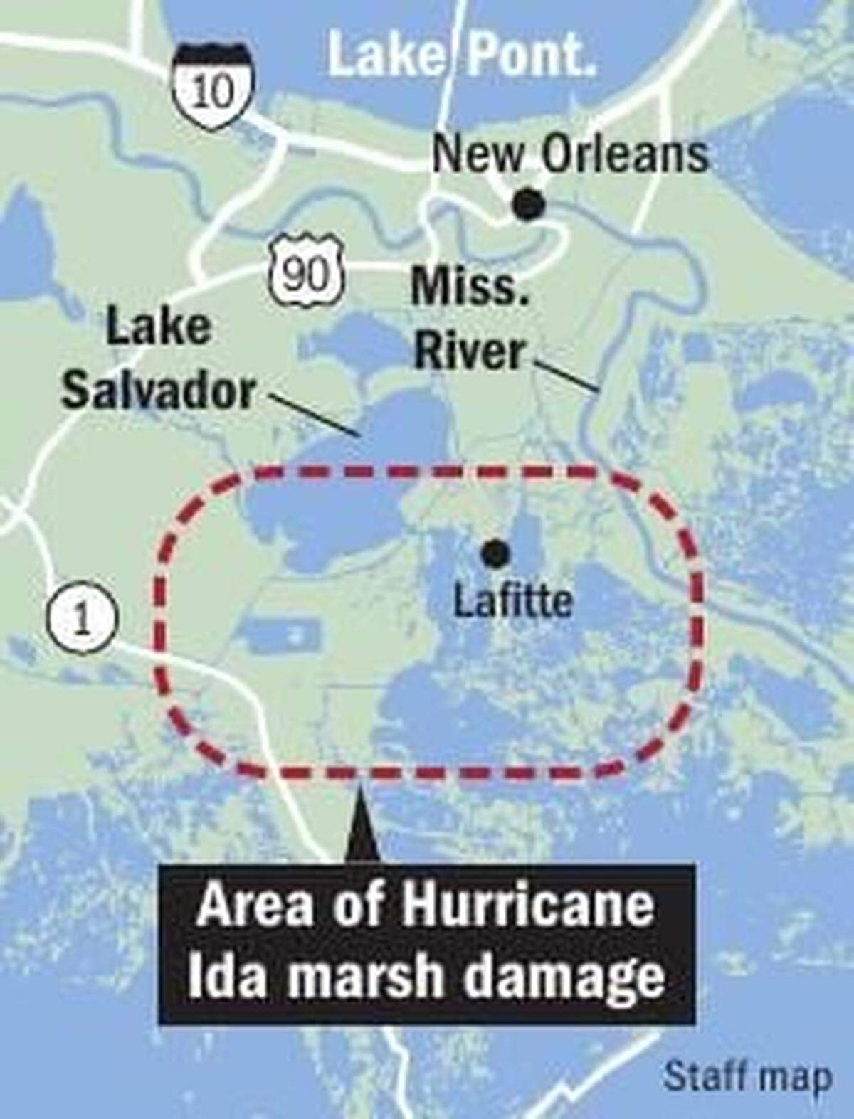 Area of Hurricane Ida marsh damage