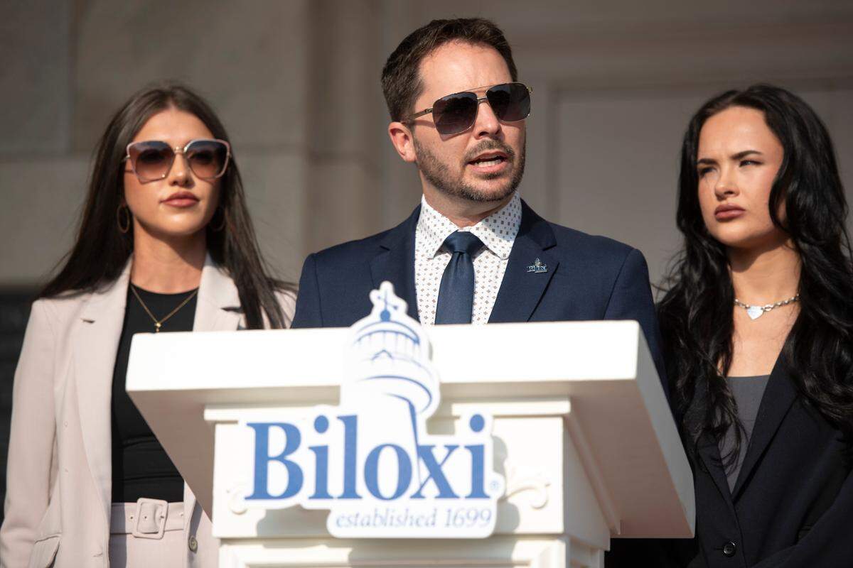 Robert Deming III resigns from his Biloxi City Council seat during a press conference in front of Biloxi City Hall in Biloxi on Tuesday, May 7, 2024. Deming pleaded guilty to a federal drug conspiracy charge on May 1.