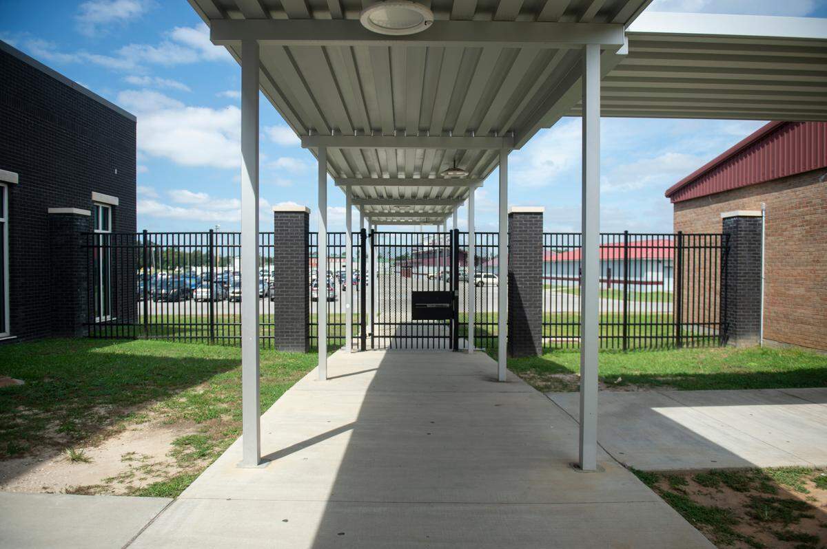 A gate which students arrive at daily at Long Beach High School on Thursday, Sept. 26, 2024. After students arrive for the day, the gate is locked and students and guests can only enter through the lobby.
