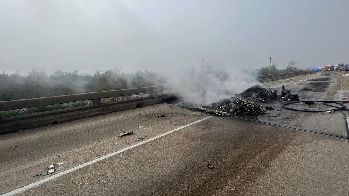 Authorities are investigating a helicopter crash that stopped traffic on 1-10 eastbound in St. John Parish, Louisiana, on Dec. 14.