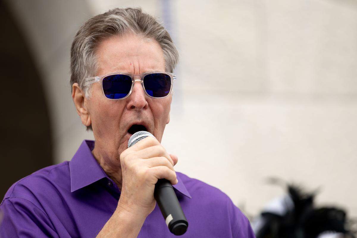 Mayor of Biloxi Andrew Gilich gives a speech to the crowd before the Gulf Coast Carnival Association’s Fat Tuesday parade in Biloxi on Tuesday, Feb. 17, 2026.