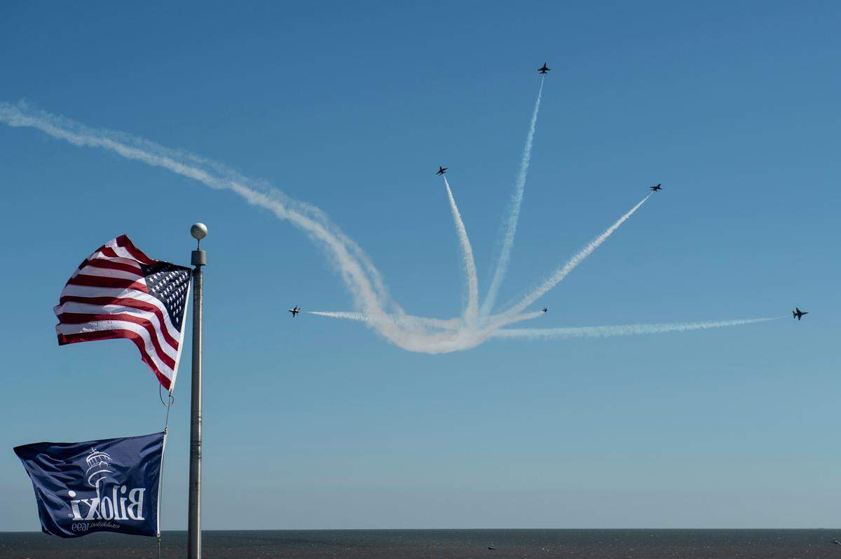 The U.S. Air Force Thunderbirds fly in a formation during a practice for the Thunder Over the Sound airshow on Friday, April 28, 2023.