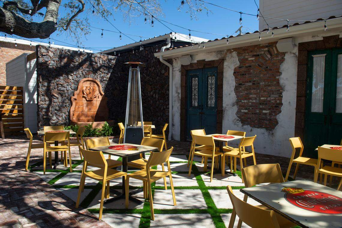 The shade of a massive oak tree and the breeze from the beach across the street make the courtyard at the new Aztecas Restaurant and Cantina in Biloxi a welcoming place for a meal and a cook drink.